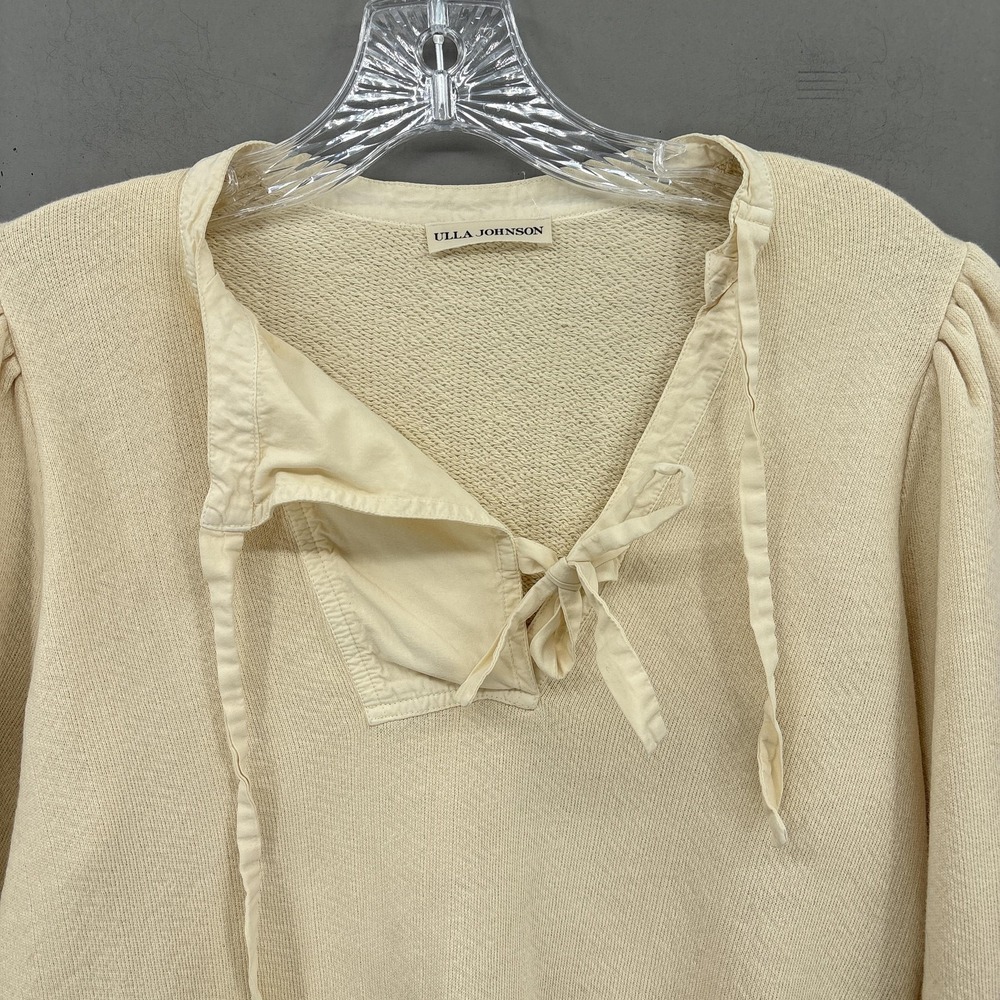 Ulla Johnson Sweater XS P‎ Cotton V Neck Tie Ruffle Puff Sleeve Alba Pullover - Picture 3 of 16